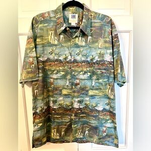 Vintage KAHALA Hawaiian‎ Islands Golf Players Pattern Cotton Shirt, Size L